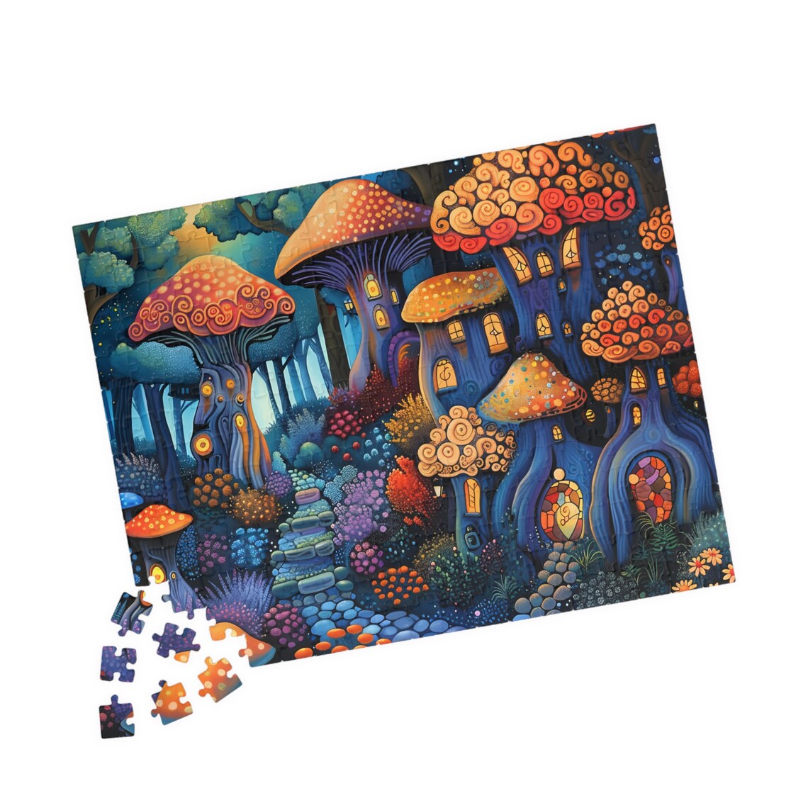 Mushroom House Fairy Village in the Whimsical Woods Art Poster - Image 4