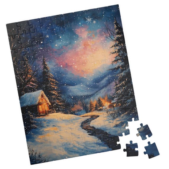 Snowy Cabin At Twilight Jigsaw Puzzle Gift
