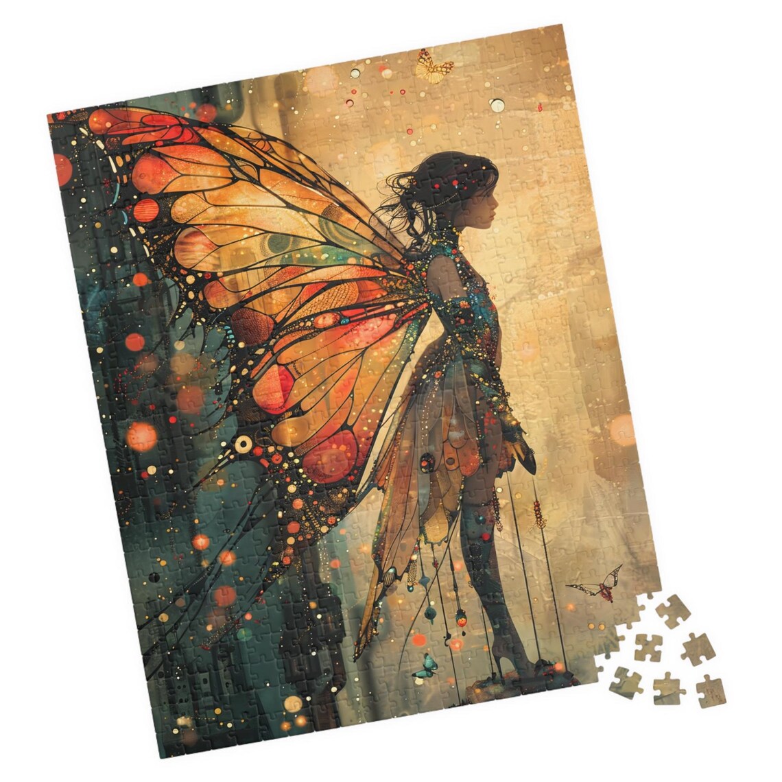 Golden Butterfly Fairy Woman Fantasy Scene Jigsaw Puzzle Print