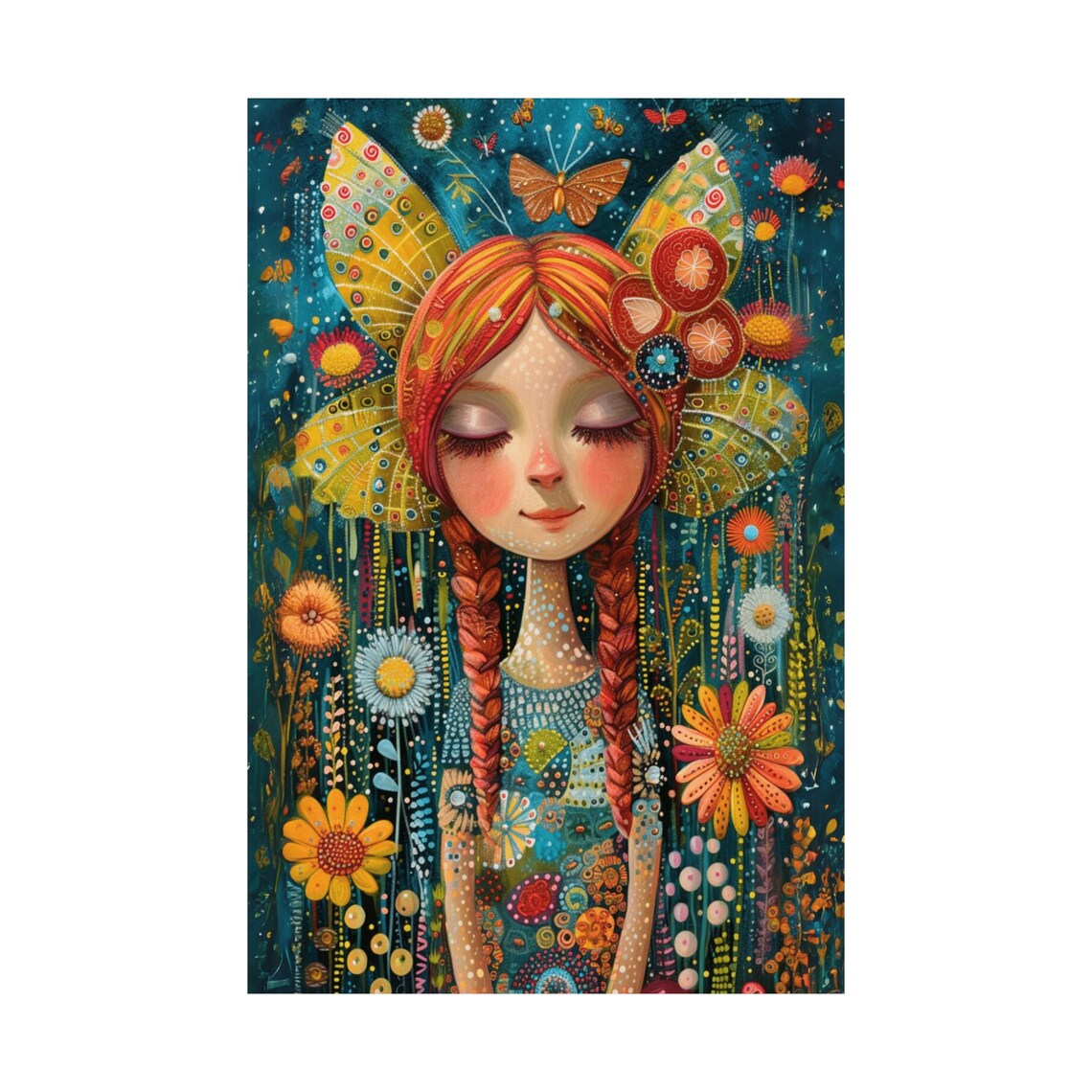Fairy Girl With Orange Braids Butterfly Wings Garden Fantasy Poster - Image 3