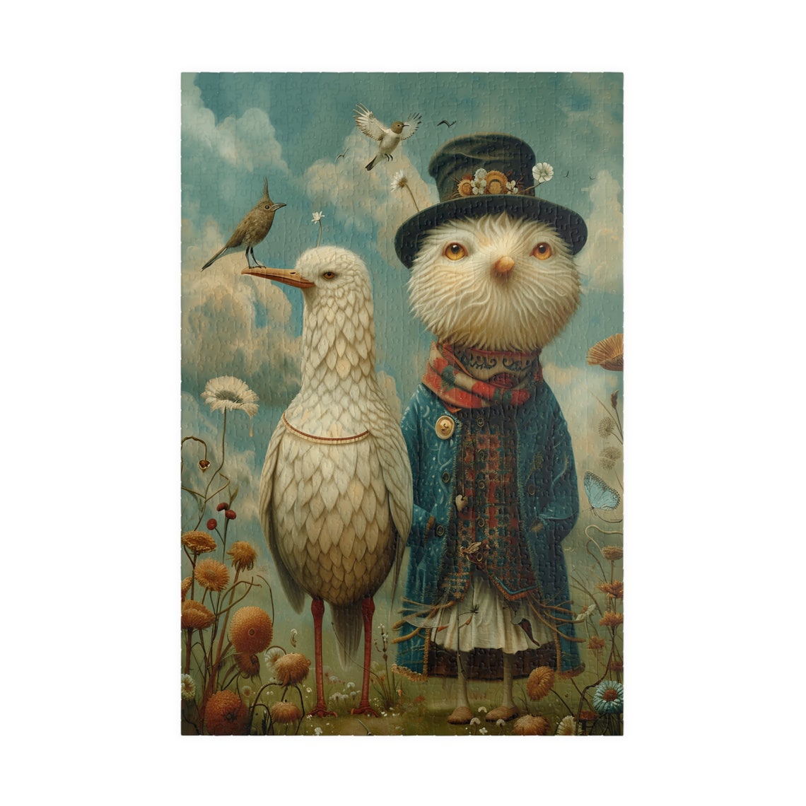 Whimsical Dressed Birds Meadow Scene Charming Vintage Style Poster - Image 3