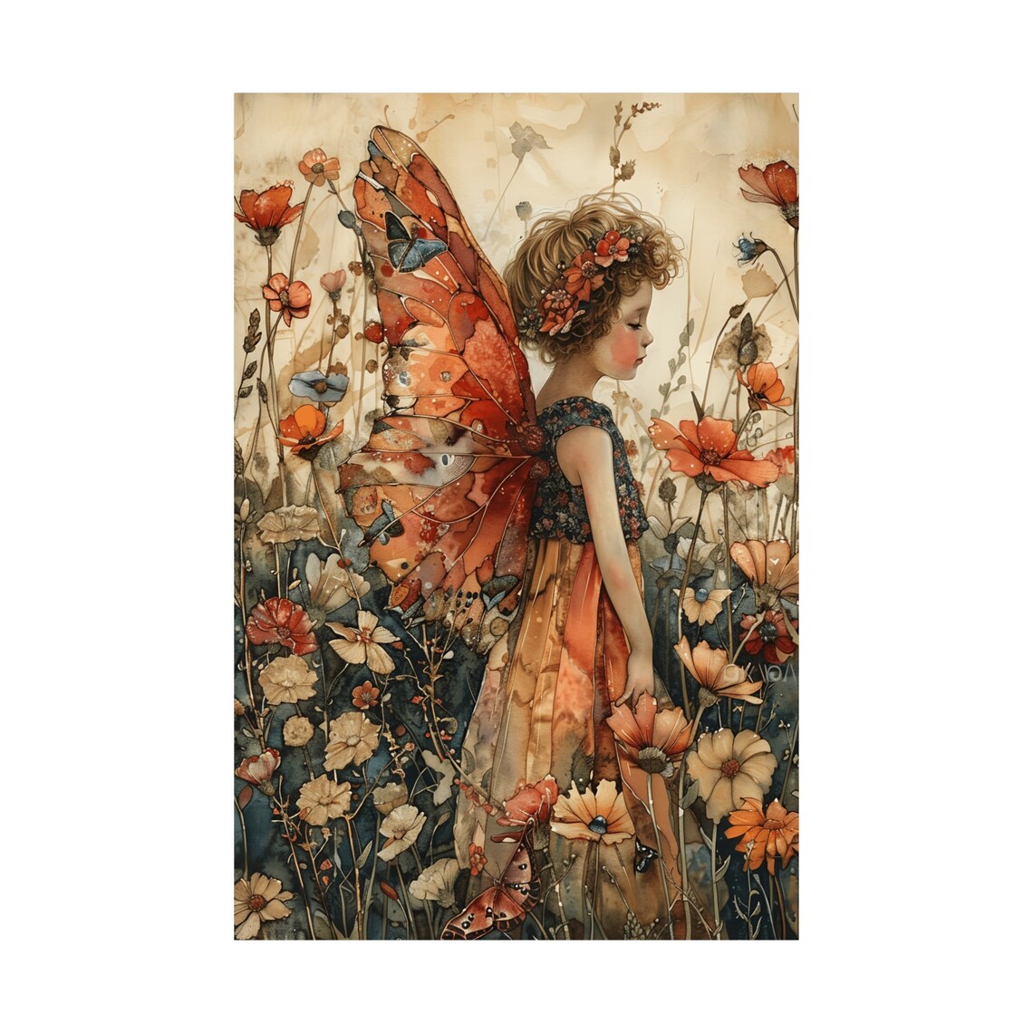 Fairy Girl with Red Butterfly Wings Among Orange Poppies Poster - Image 3
