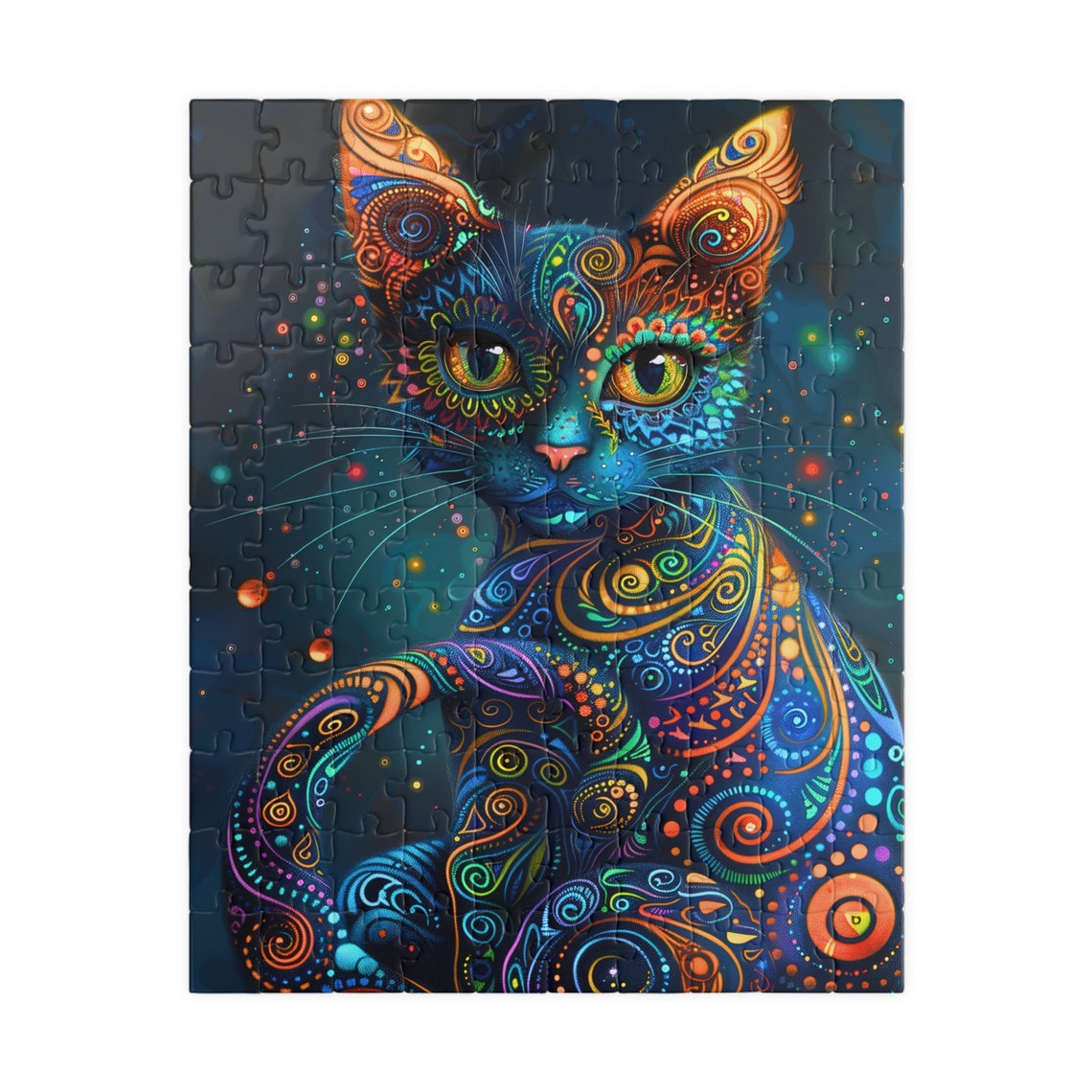 Psychedelic Blue Cat Swirling Pattern Golden Eyes Feline Poster - Image 5