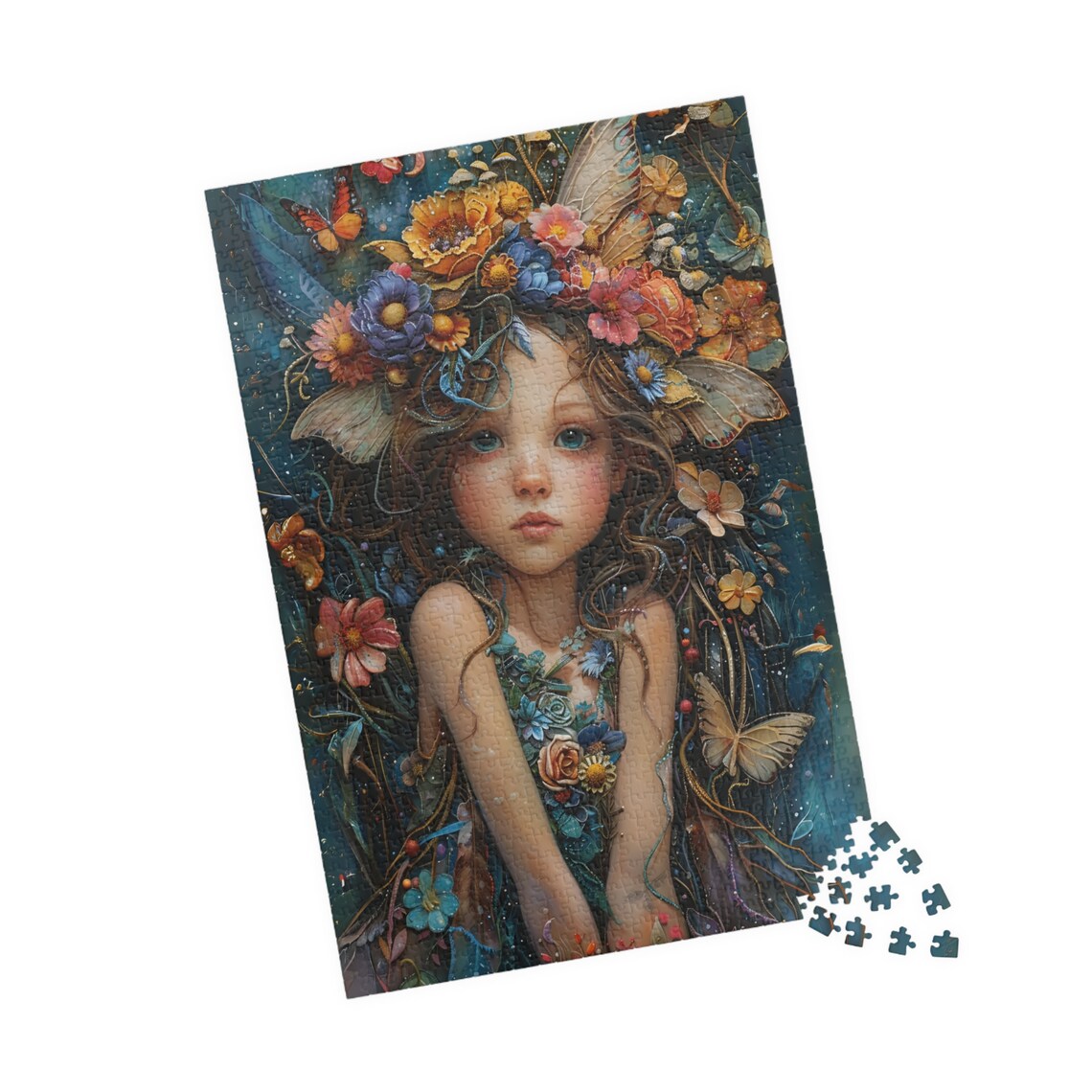 Flower Fairy Girl With Butterflies Dreamy Jigsaw Puzzle Print - Image 4