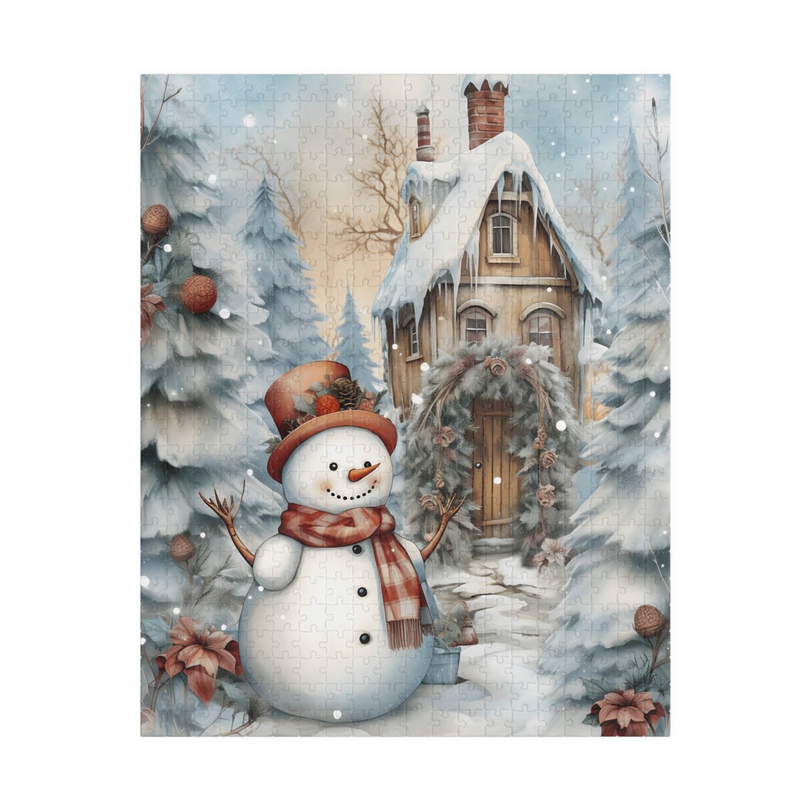 Country Snowman Watercolor Poster, Snowy Woods - Image 5