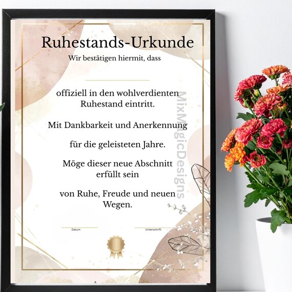 Boho Retirement Certificate Elegant Stylish Gift Pdf Customizable Din A1a5