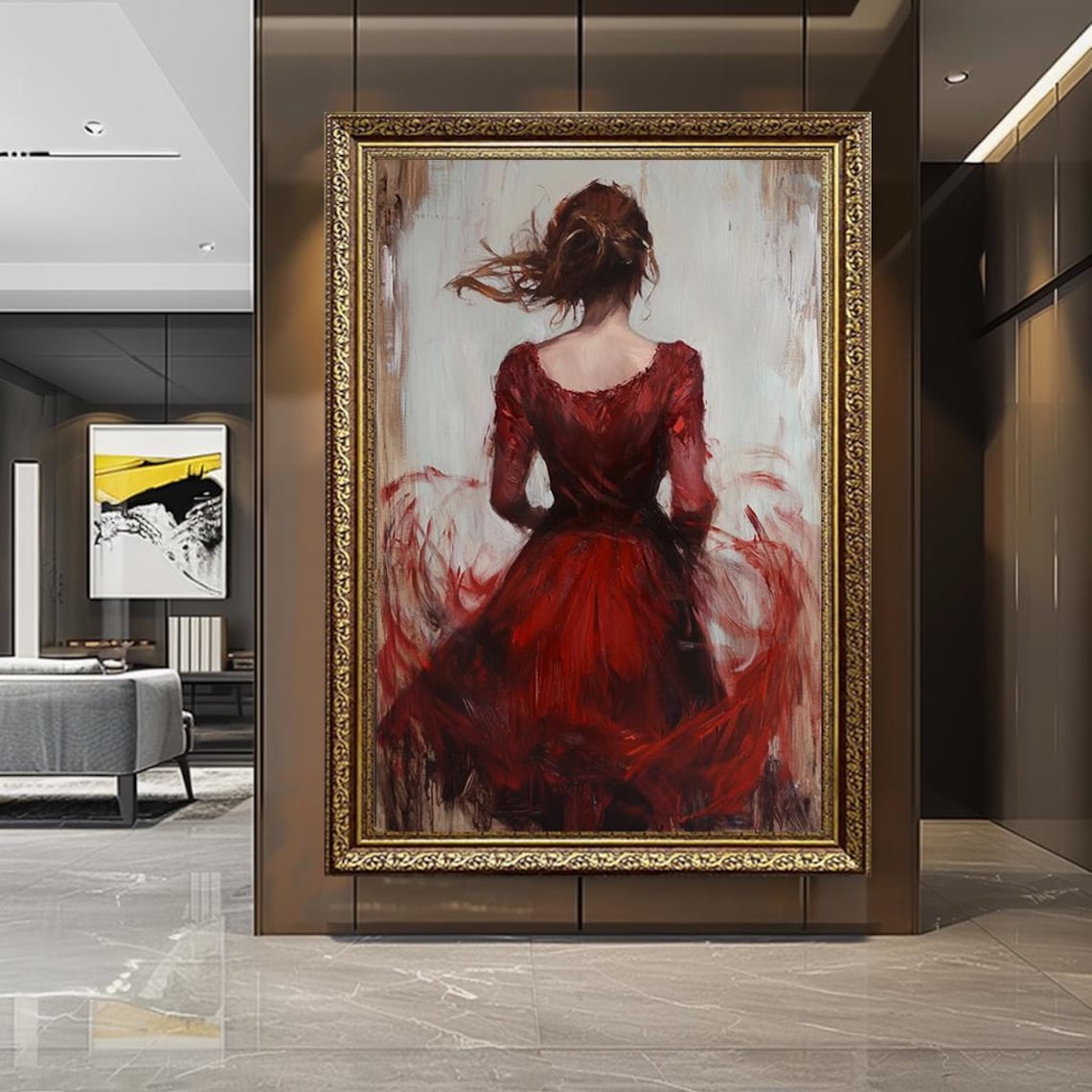 Red Dress Woman Romantic Expressionist Art Print