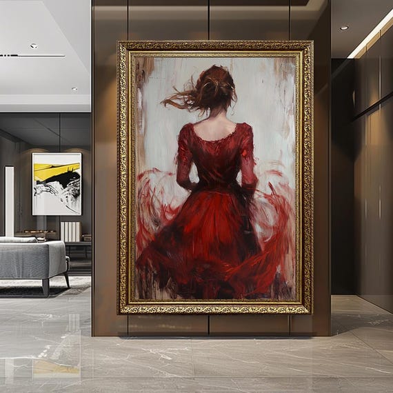 Red Dress Woman Romantic Expressionist Art Print