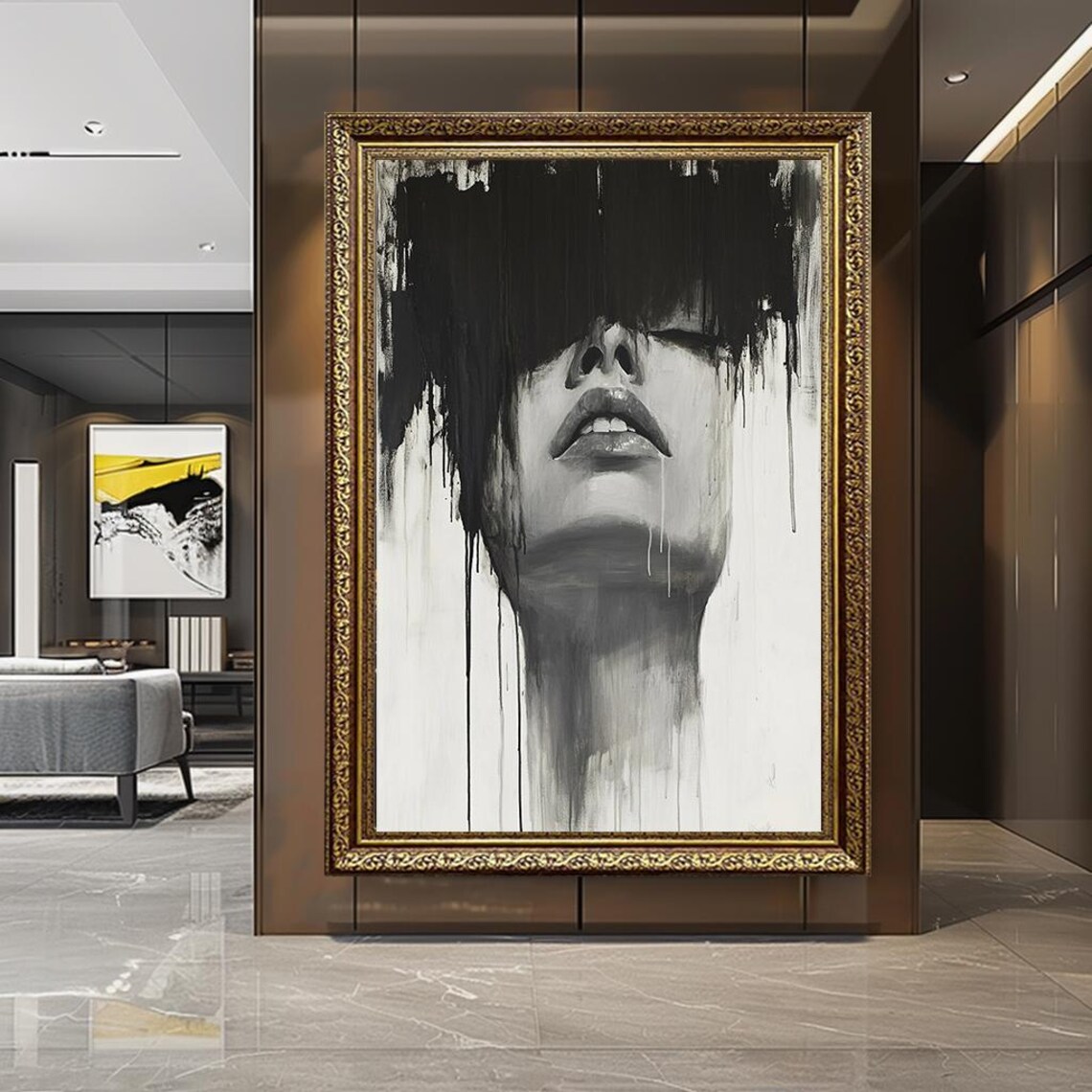 Abstract Woman Portrait Canvas Art Black And White Minimalist Painting