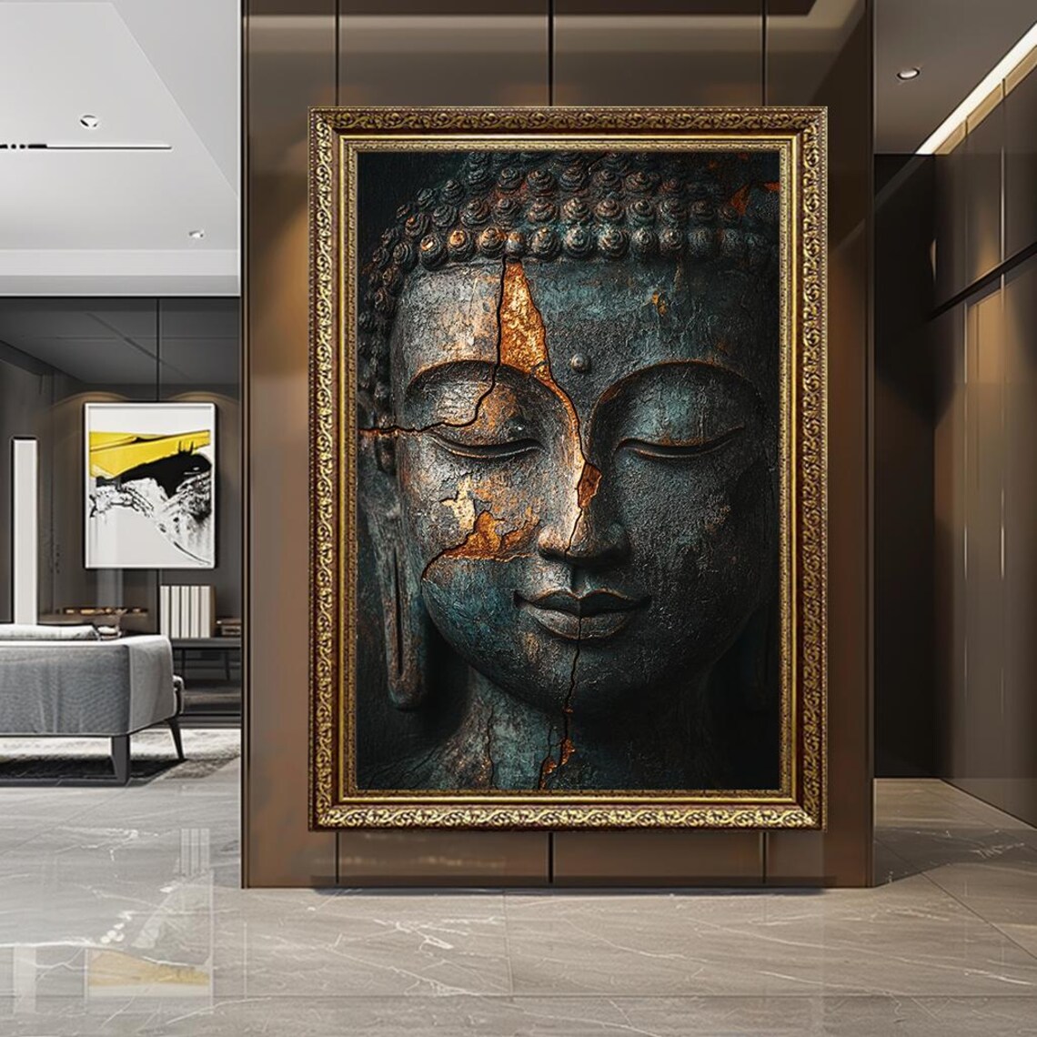 Cracked Buddha Face Zen Meditation Art Print