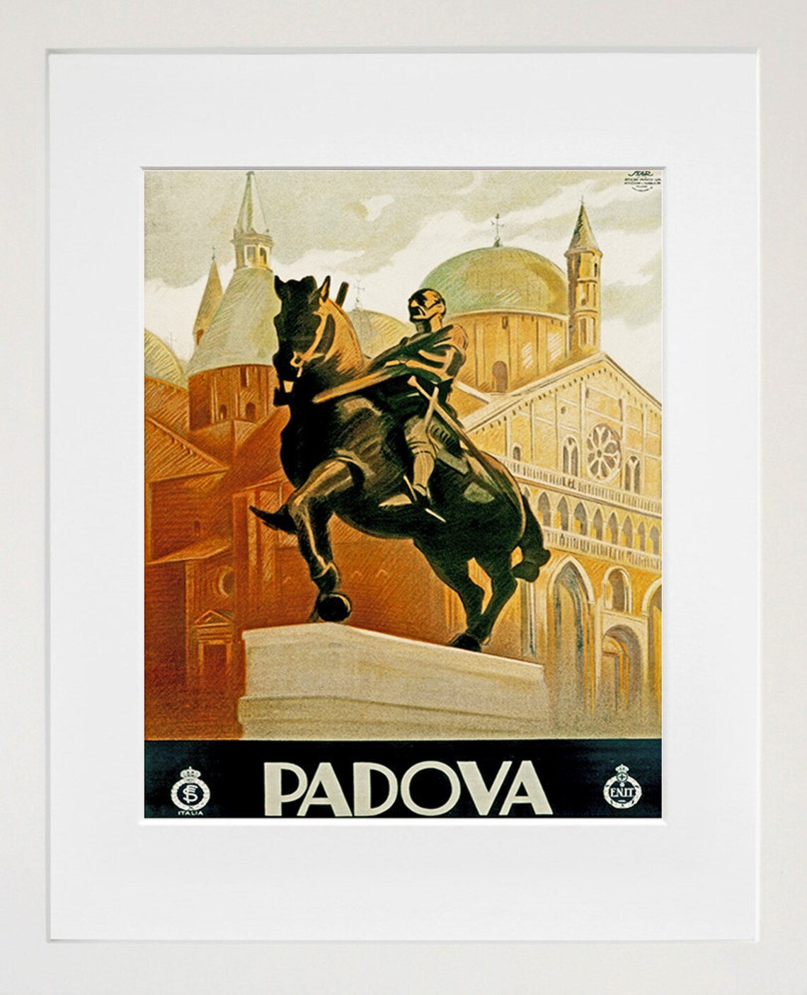 Padova Italy Vintage Travel Poster with Equestrian Statue and Basilica