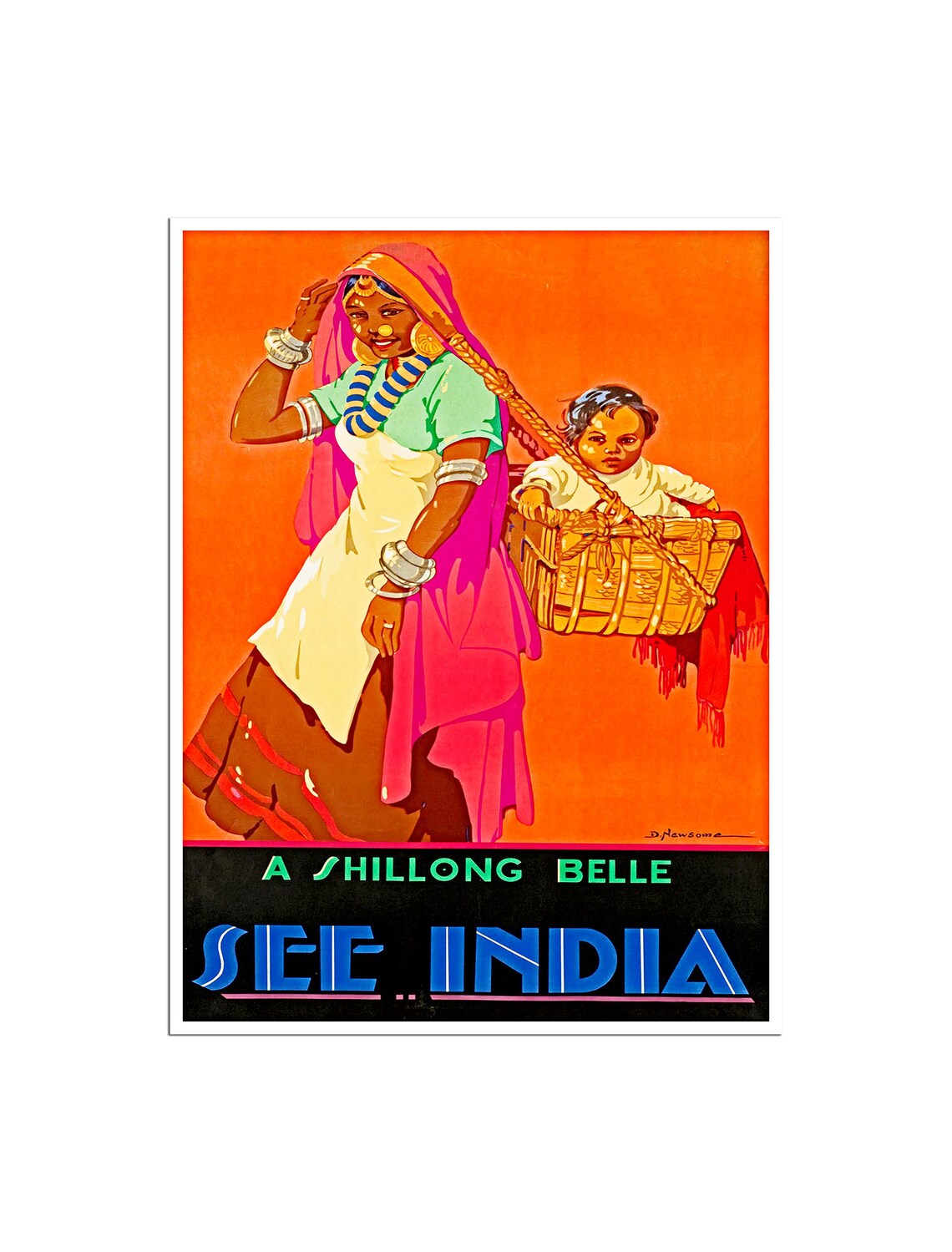A Shillong Belle See India Vintage Travel Poster Mother Child Art