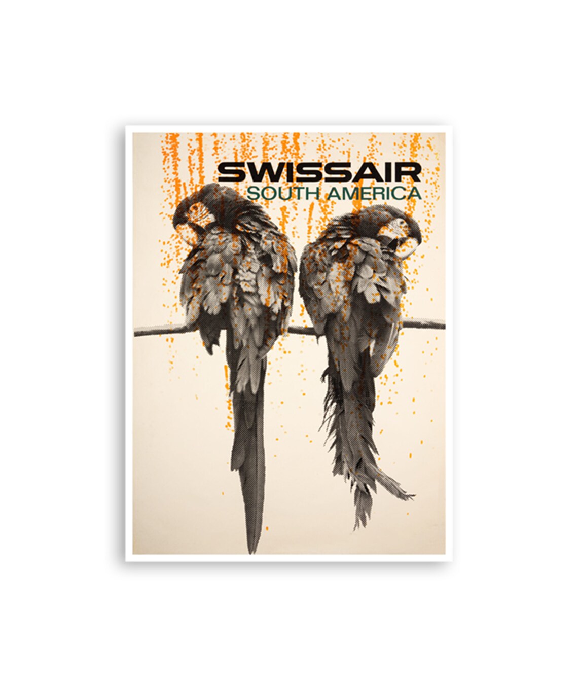 Swissair South America Vintage Travel Poster Macaw Parrot Art