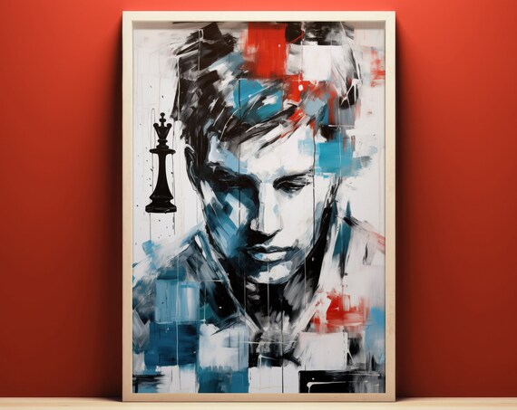 Chess Grandmaster Abstract Portrait Blue Brushstroke Art Poster