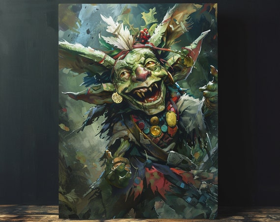 Dark Fantasy Goblin Poster Wall Art Whimsical Goblincore Artwork Dark Cottagecore Painting Mythical Creature