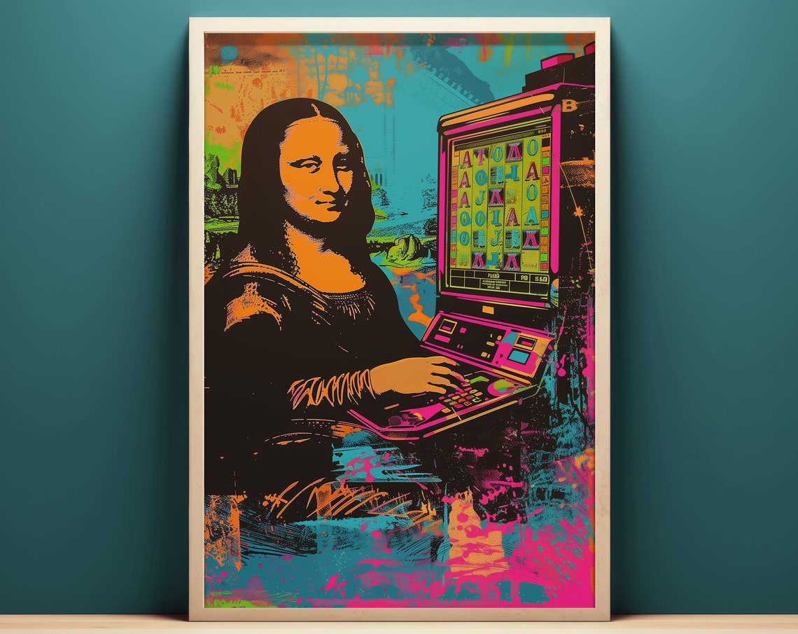 Mona Lisa Satire Slot Machine Neon Casino Vegas Pop Art Poster