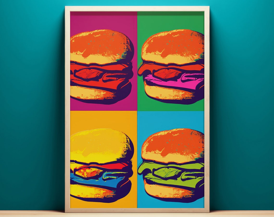 Four Panel Burger Pop Art Multicolor Screenprint Kitchen Poster