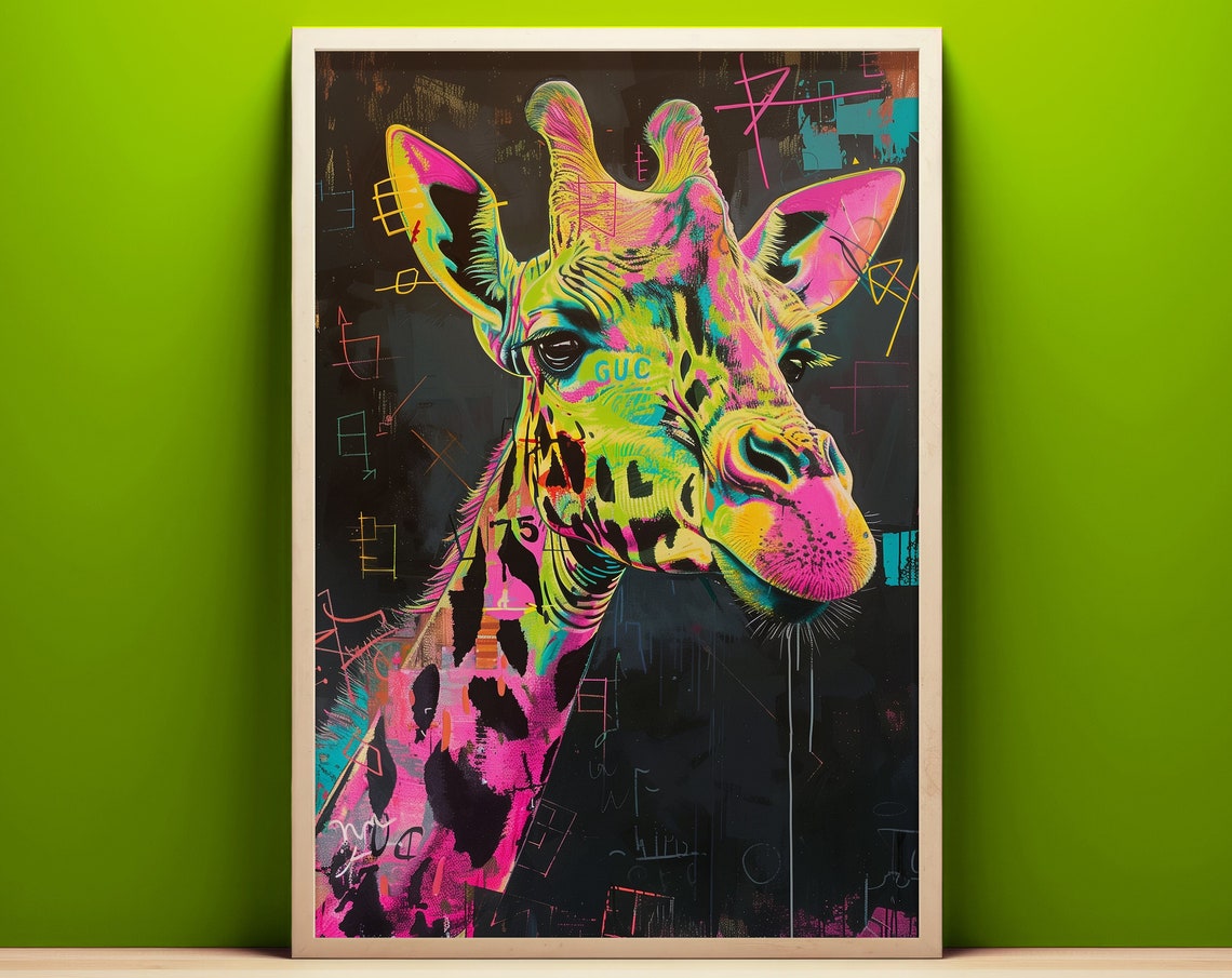 Neon Giraffe Portrait Vibrant Pop Art Bold Animal Color Poster