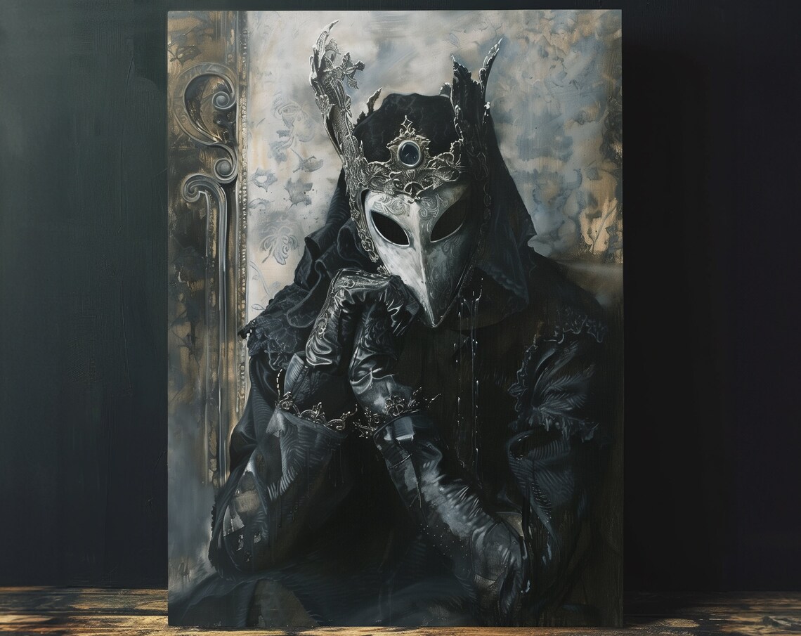 Dark Lord Crowned Masked Figure Gothic Oil Painting Moody Fantasy Portrait Poster