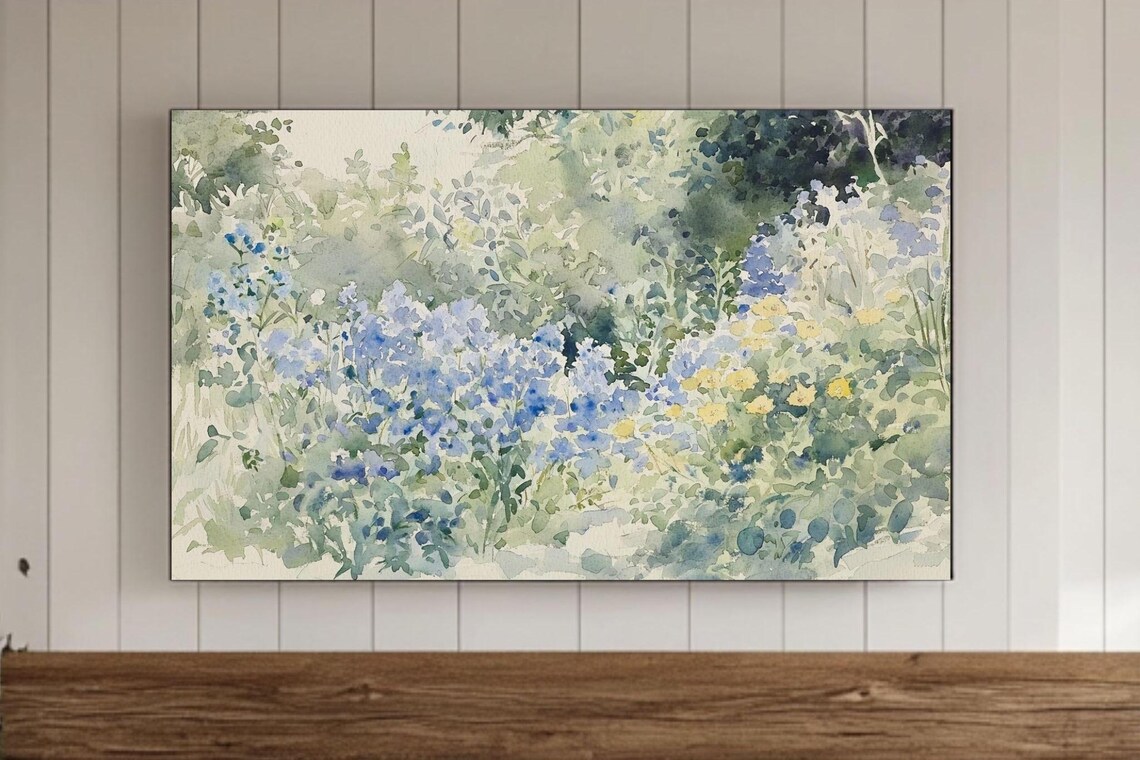 Blue Wildflower Meadow Flowers Yellow Blooms Watercolor Art Poster