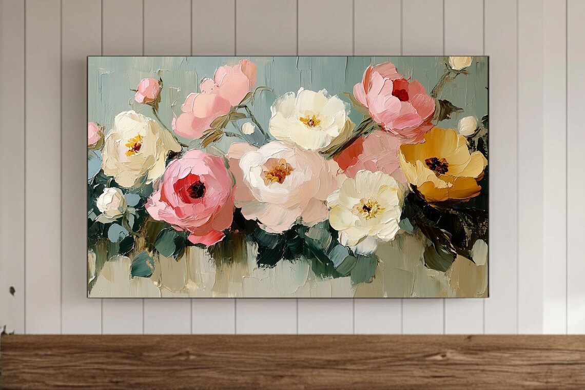 Painterly Garden Bloom Bouquet Pink White Yellow Floral Poster