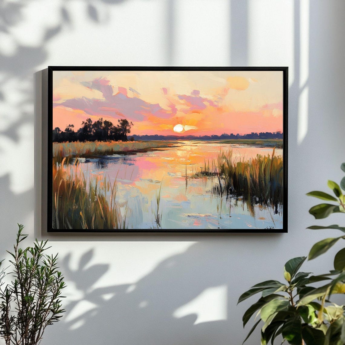 Sunset Marsh Wetland Impressionist Landscape Painting Poster