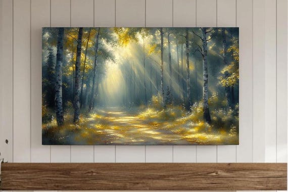 Classic Vintage Watercolor Painting Of Dawns Whisper Enchanted Morning Forest Landscape Frame Tv Wall Art Moody Room Artwork Screensaver
