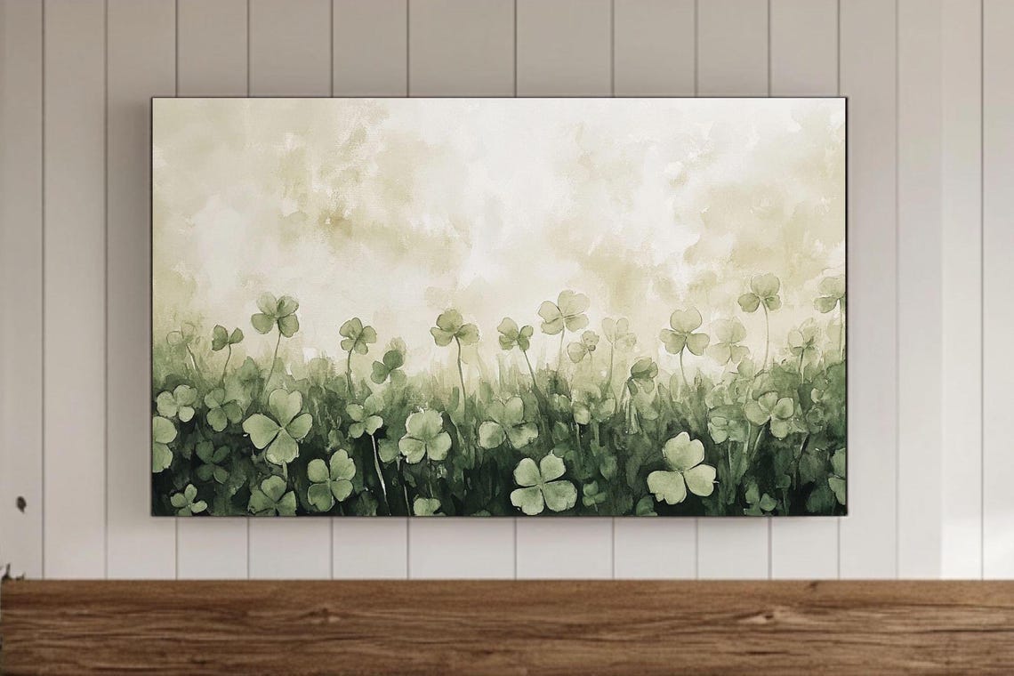 Fresh Wild Clover Meadow Sunlit Green Watercolor Painting Poster
