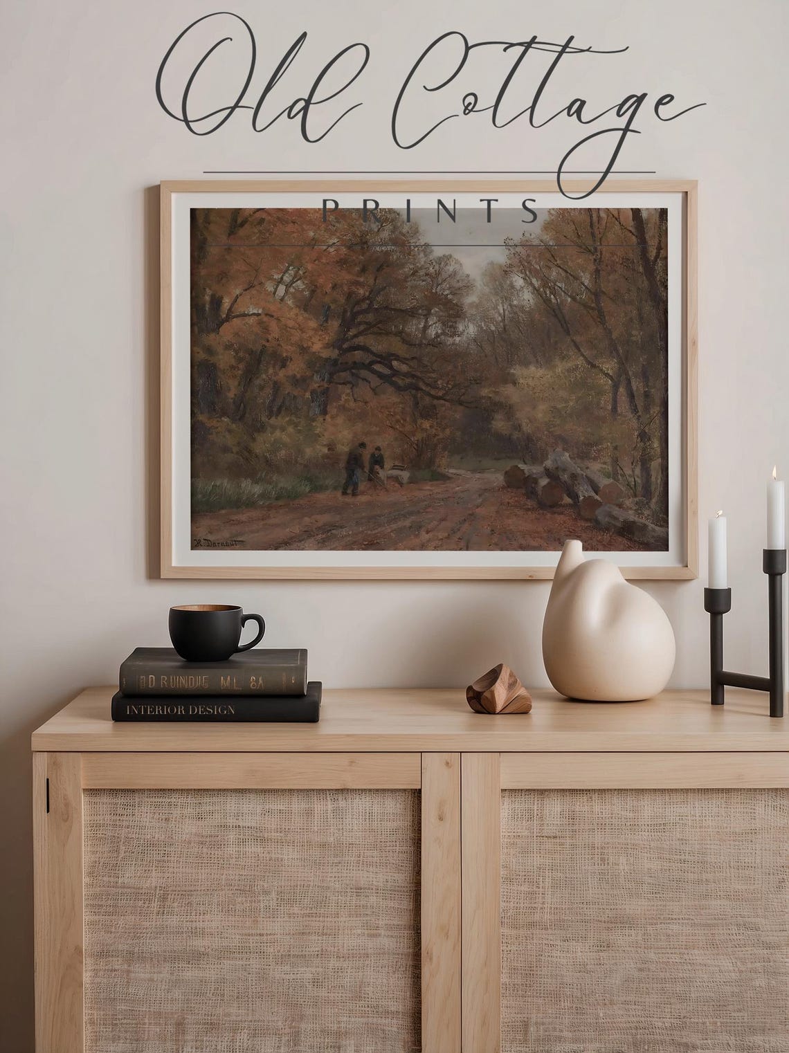 Autumn Forest Road with Woodcutters Vintage Fall Painting Print - Image 3