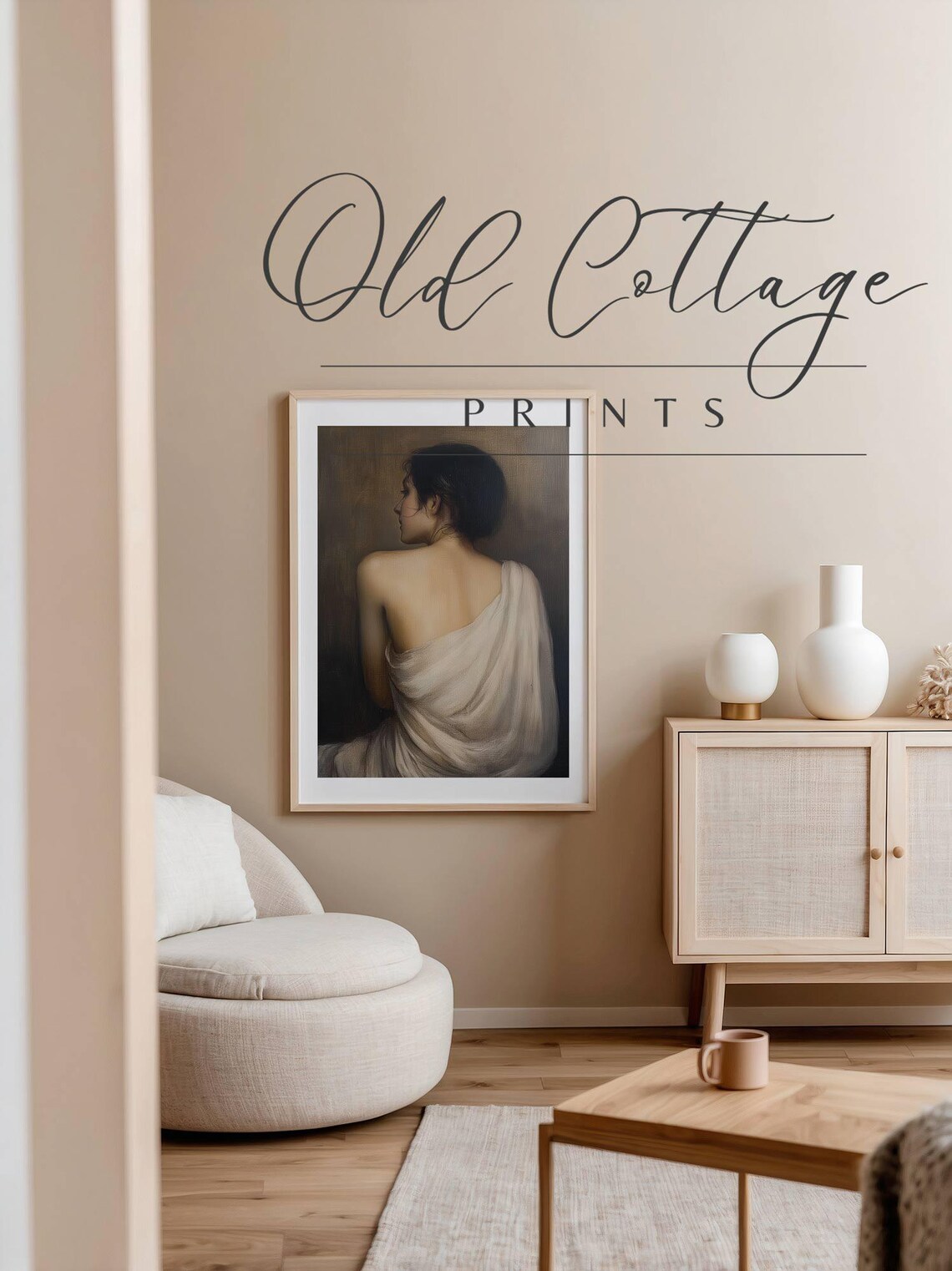 Woman Draped in White Cloth Classical Profile Portrait Art Print - Image 3