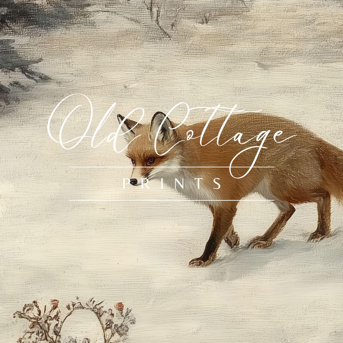 Red Fox Walking Through Snow Vintage Wildlife Painting Winter Landscape Poster - Image 3