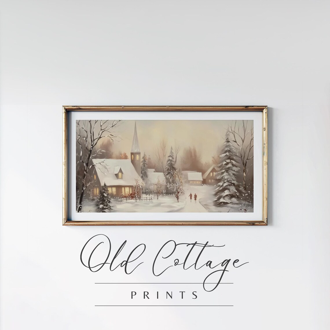 Snowy Village Church Winter Scene Vintage Christmas Night Landscape Poster - Image 3