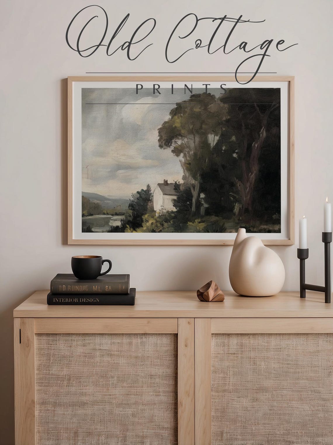 White Cottage Among Dark Trees Moody Vintage Landscape Art Poster - Image 3