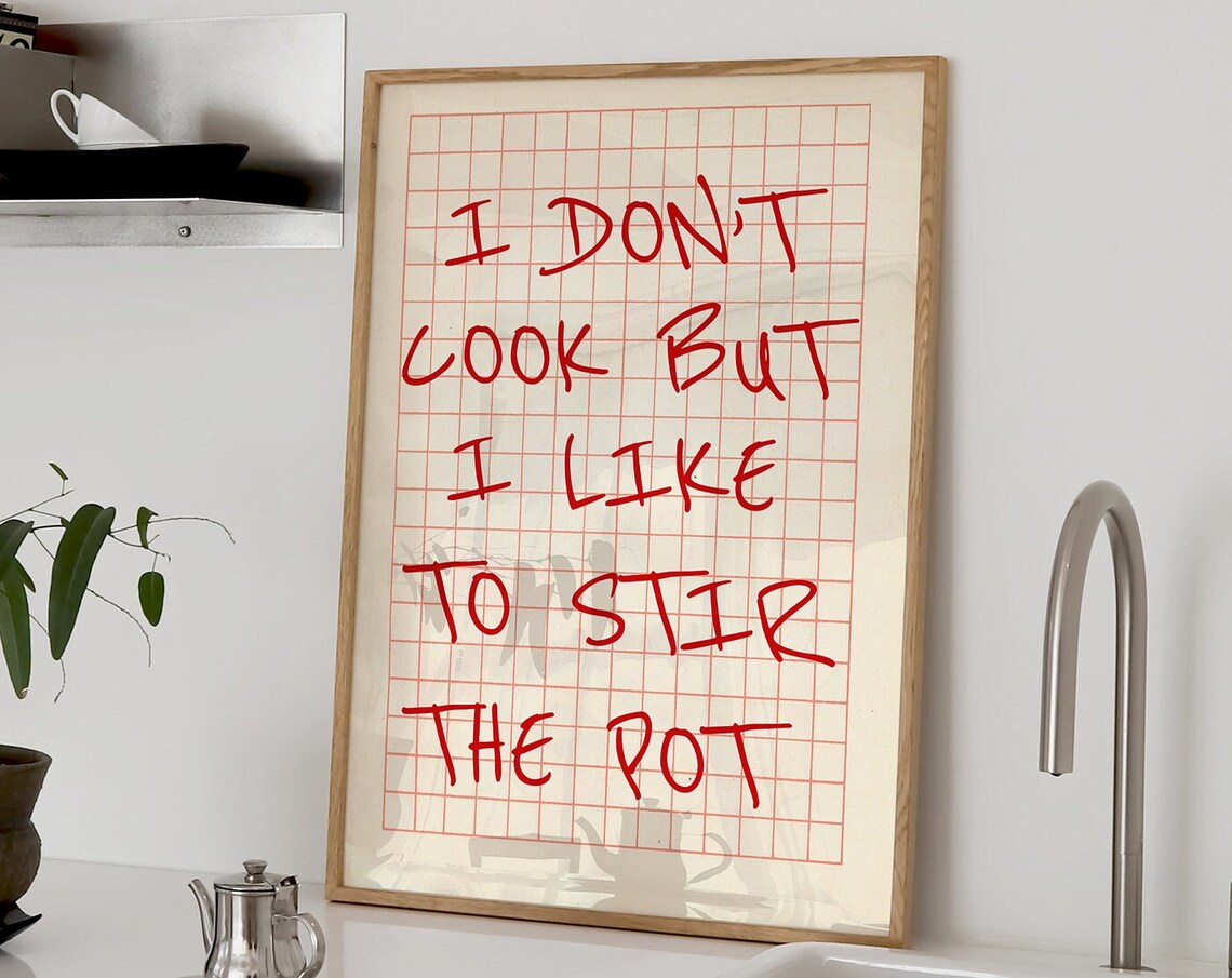 I Dont Cook But I Like To Stir The Pot Poster Red Kitchen Humor Decor