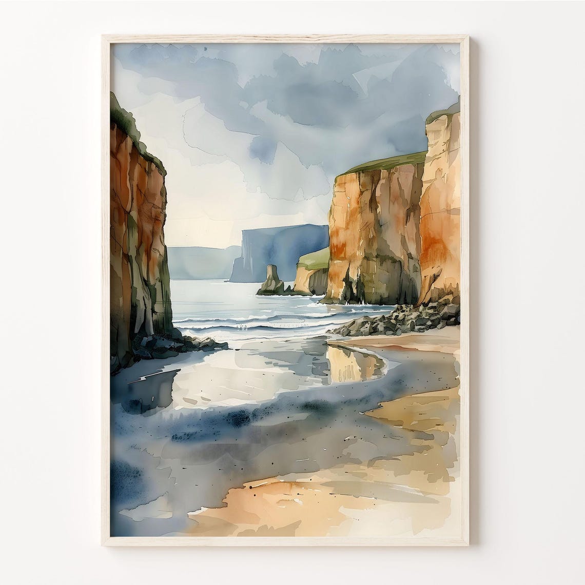 Orkney Islands Scotland Sea Cliffs Coastal Watercolor Landscape Poster