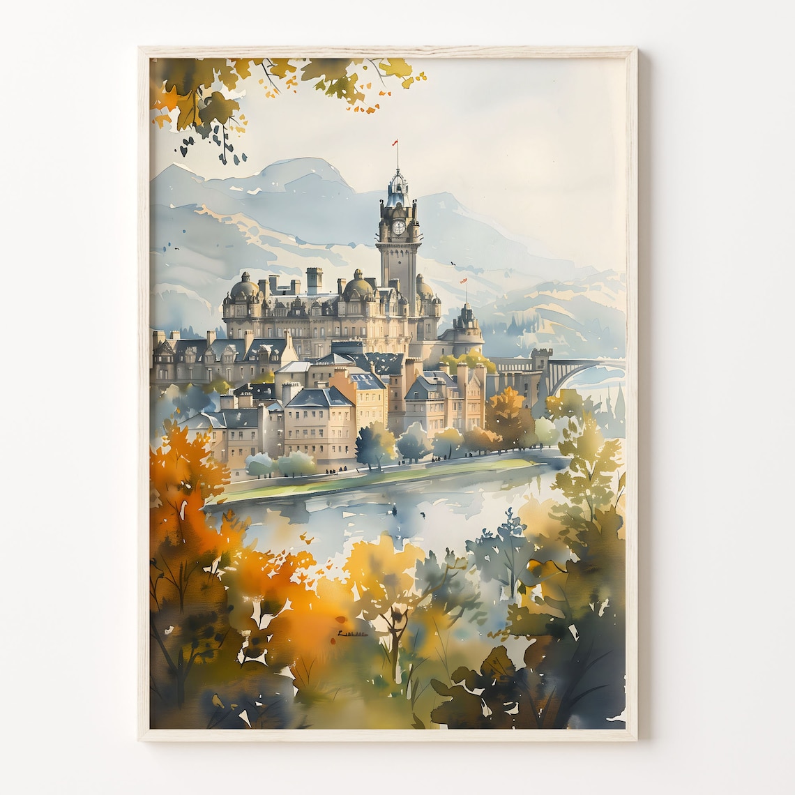 Edinburgh Scotland Watercolor Painting, Travel Poster