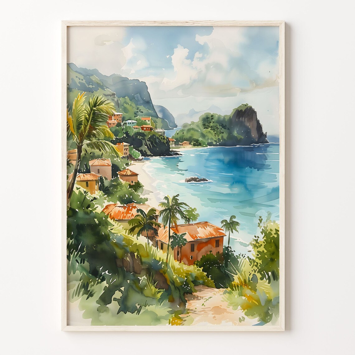 Saint Lucia Watercolor Poster, Caribbean Art Print