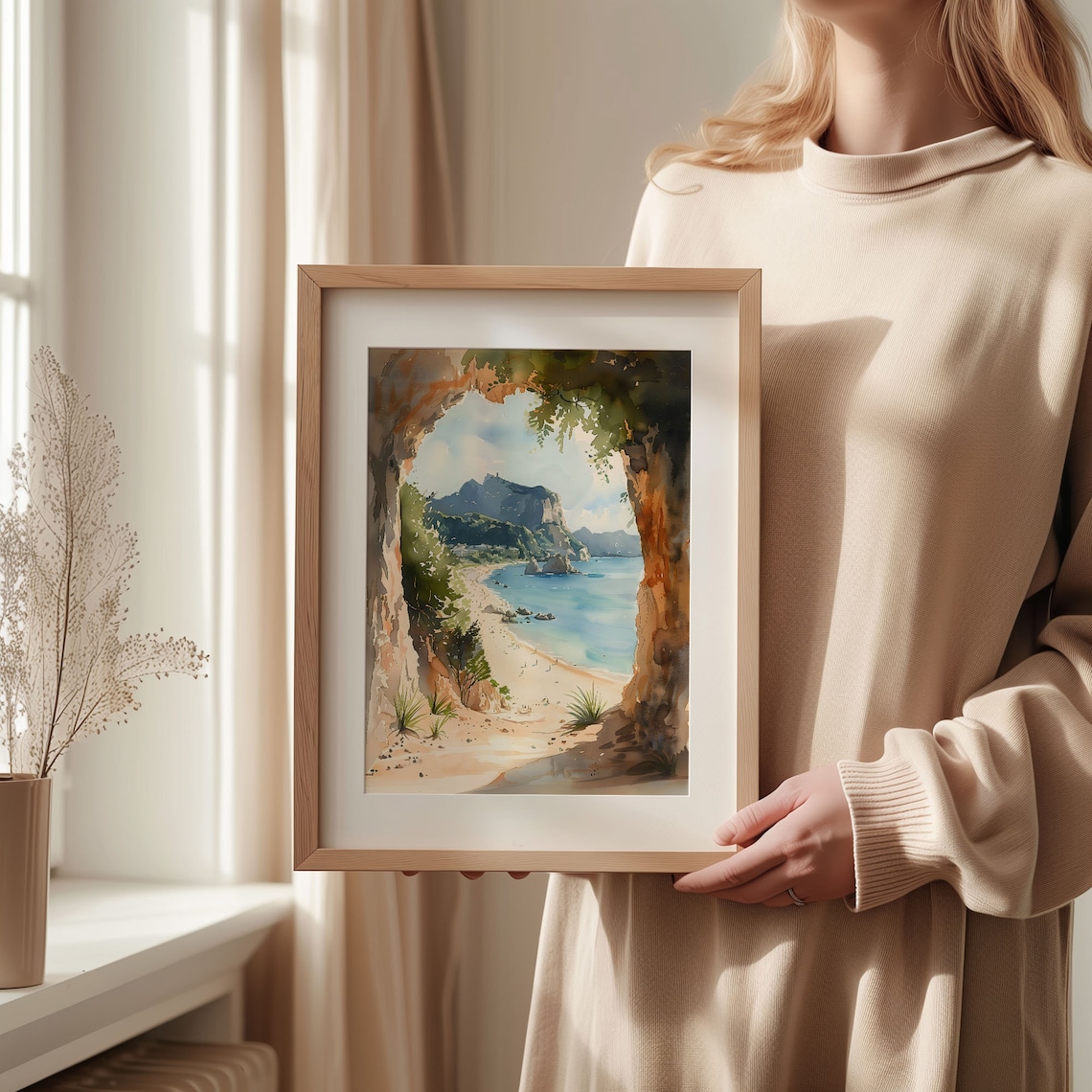 Cathedral Cove Watercolor Painting Art Print, New Zealand - Image 2