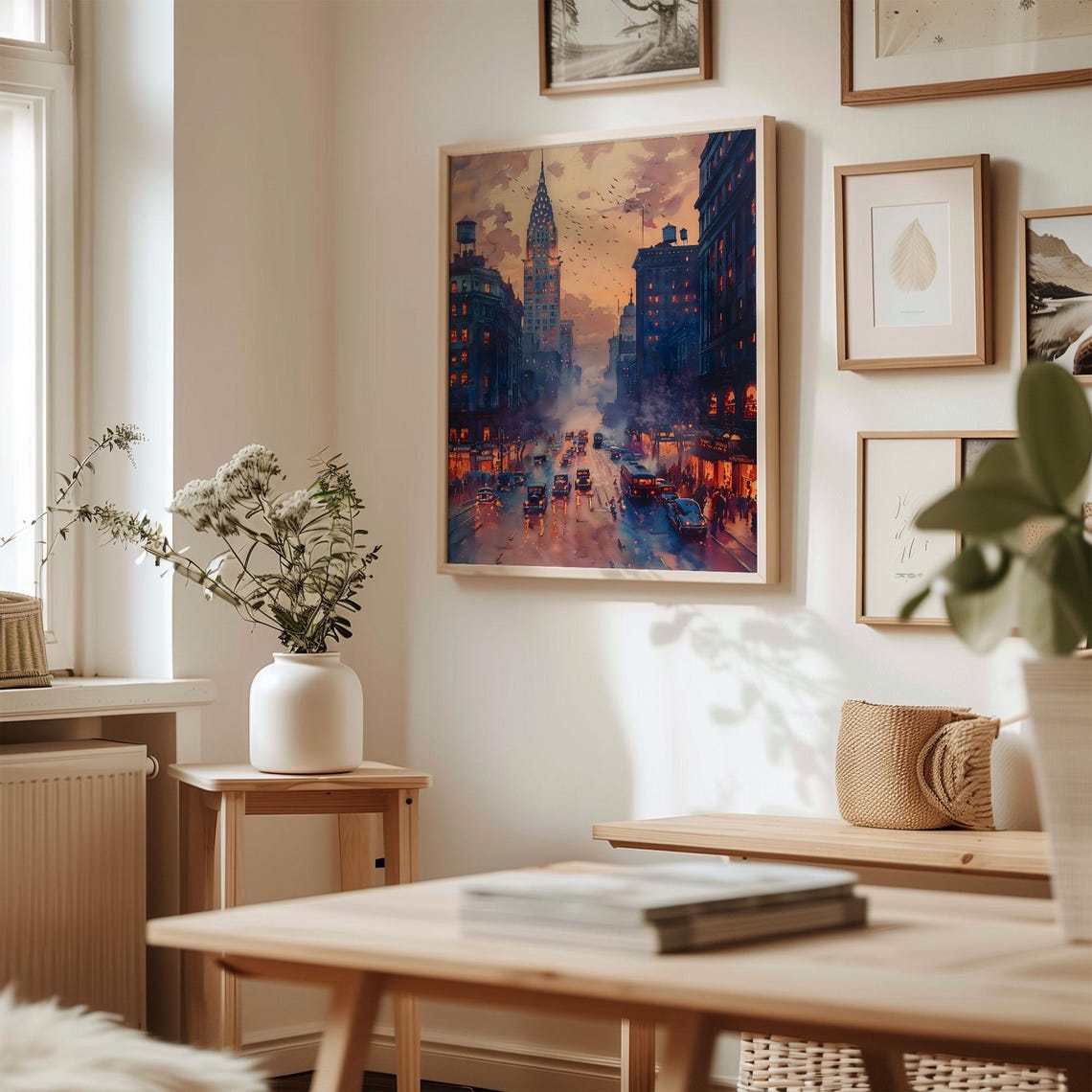 New York City Chrysler Building Sunset Street Glow Watercolor Poster - Image 3