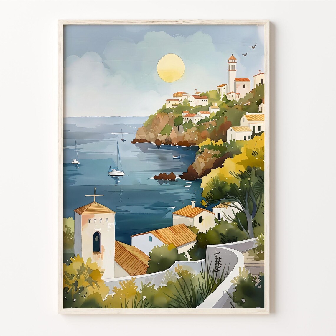 Menorca Watercolor Painting, Balearic Islands Travel Poster