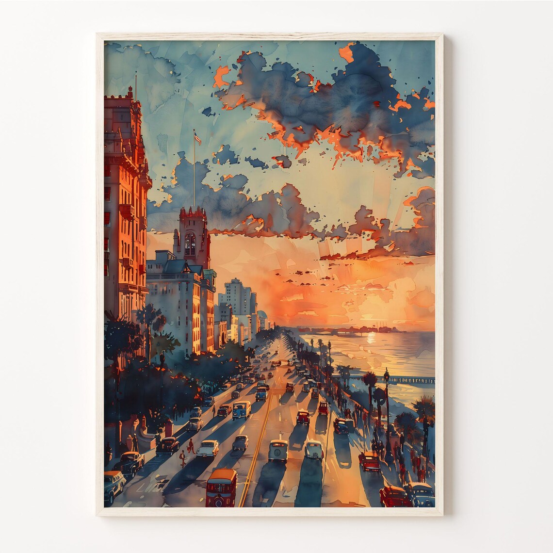 San Diego Watercolor Travel Poster, California Surf