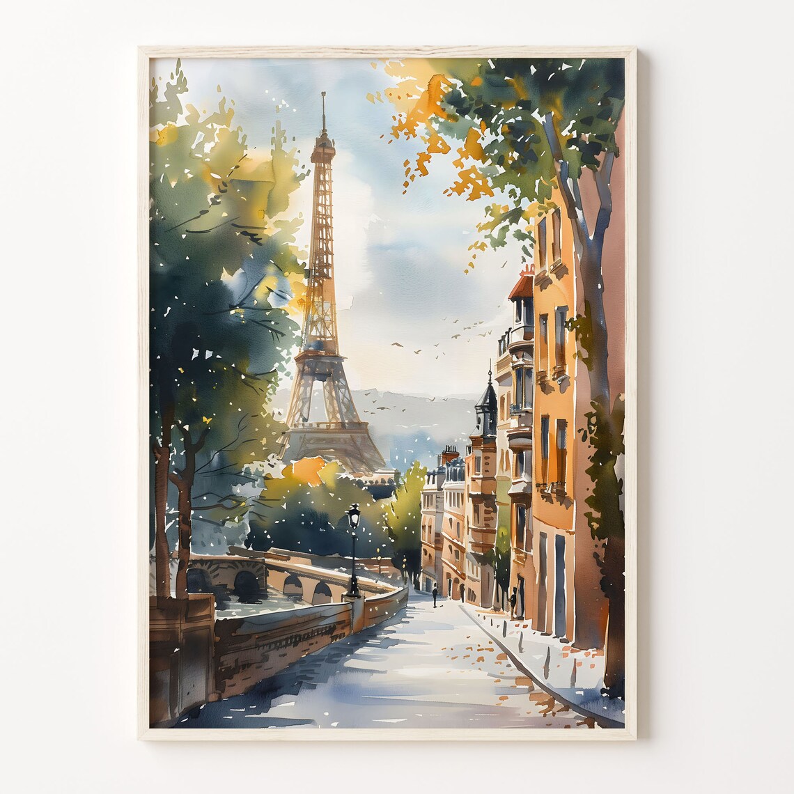 Paris Watercolor Eiffel Tower Art Print, France Poster