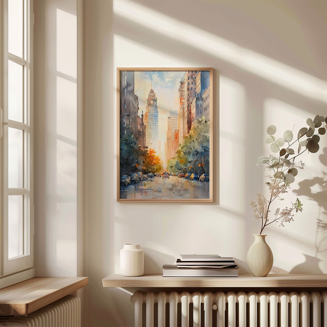 Houston Texas Watercolor Poster Downtown Street Clock Tower Glow - Image 4