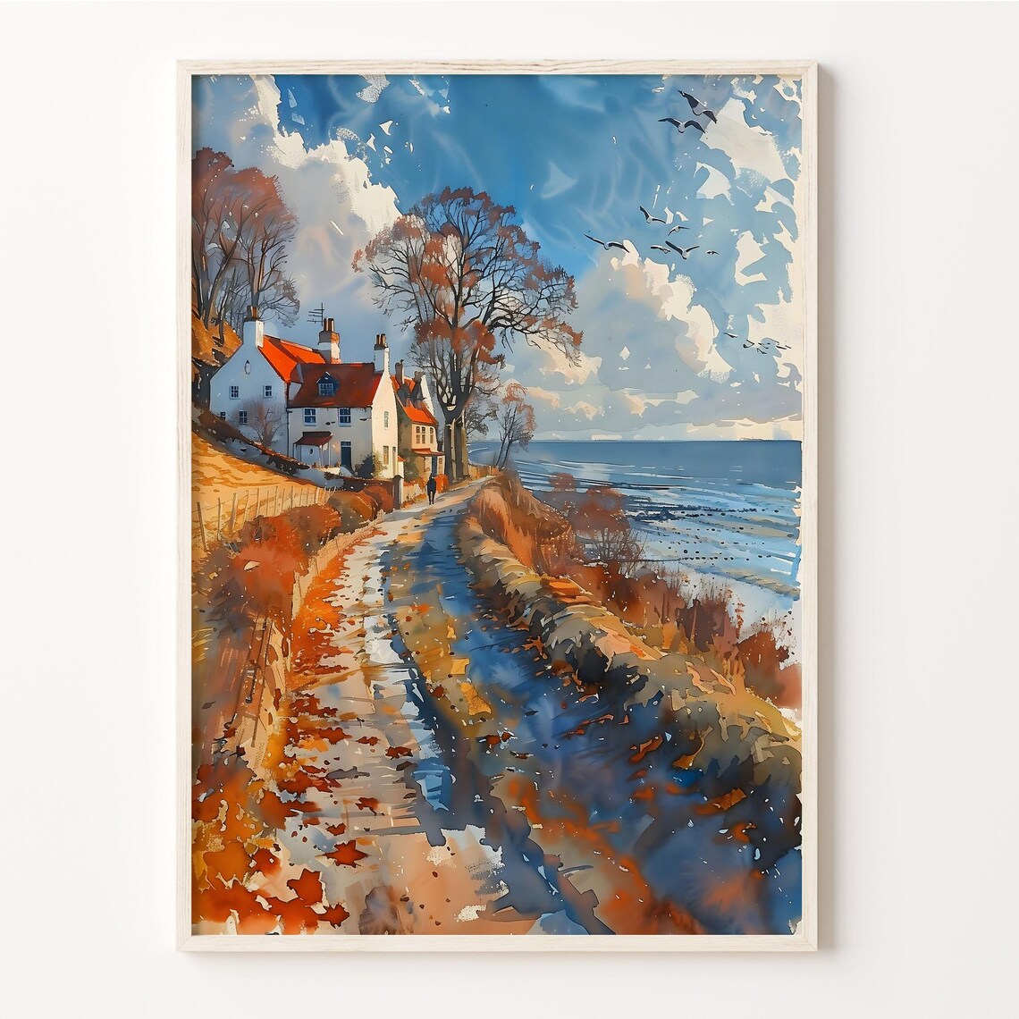 Hunstanton Cliffs Coastal Country Lane Watercolor Painting Poster