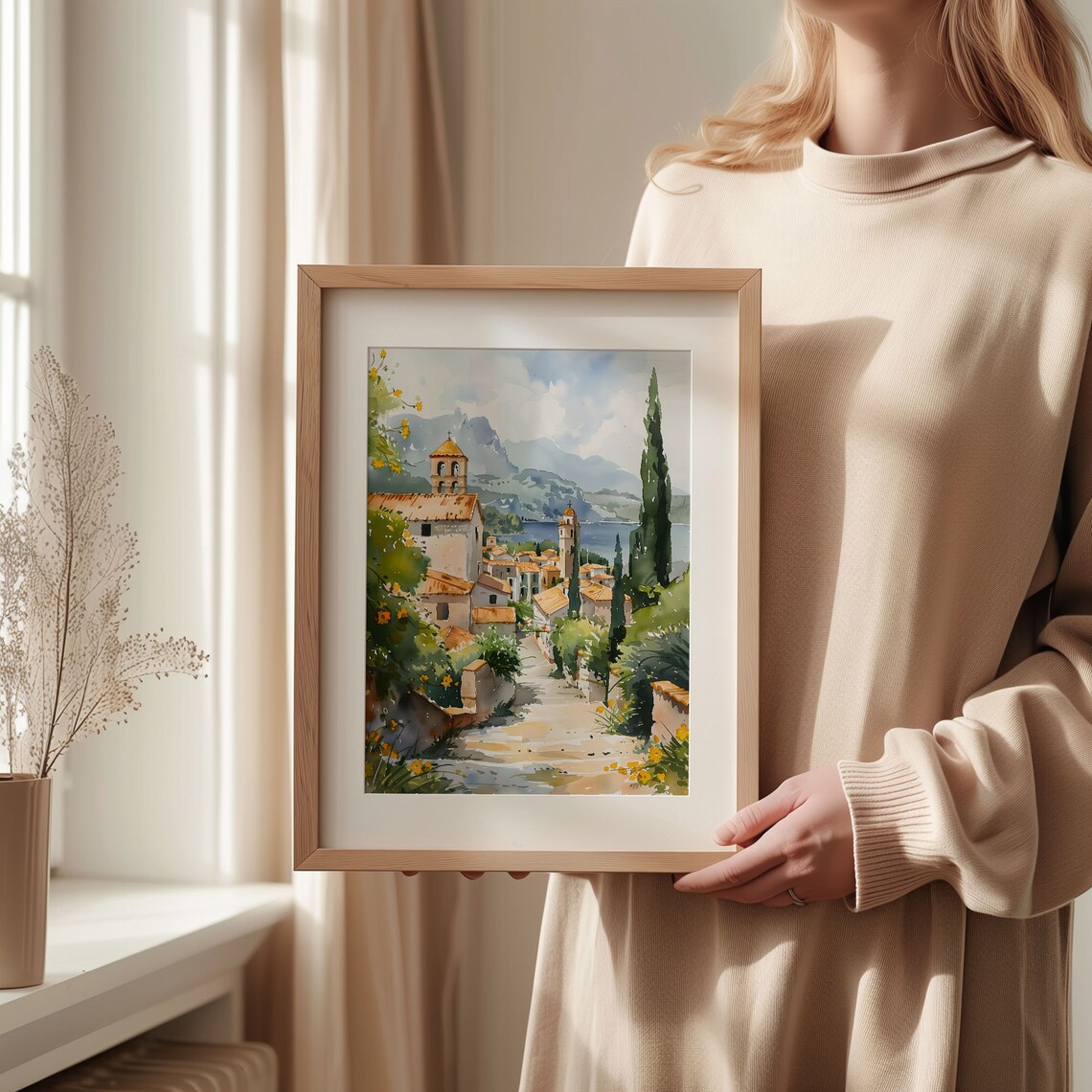 Granada Spain Andalusian Hill Village Church Watercolor Poster - Image 2