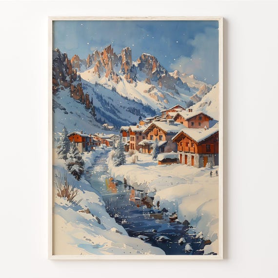 Tignes Watercolor Painting France Travel Print Ski Resort Poster Tignes Wall Art Wedding Gift Birthday Present C30 520