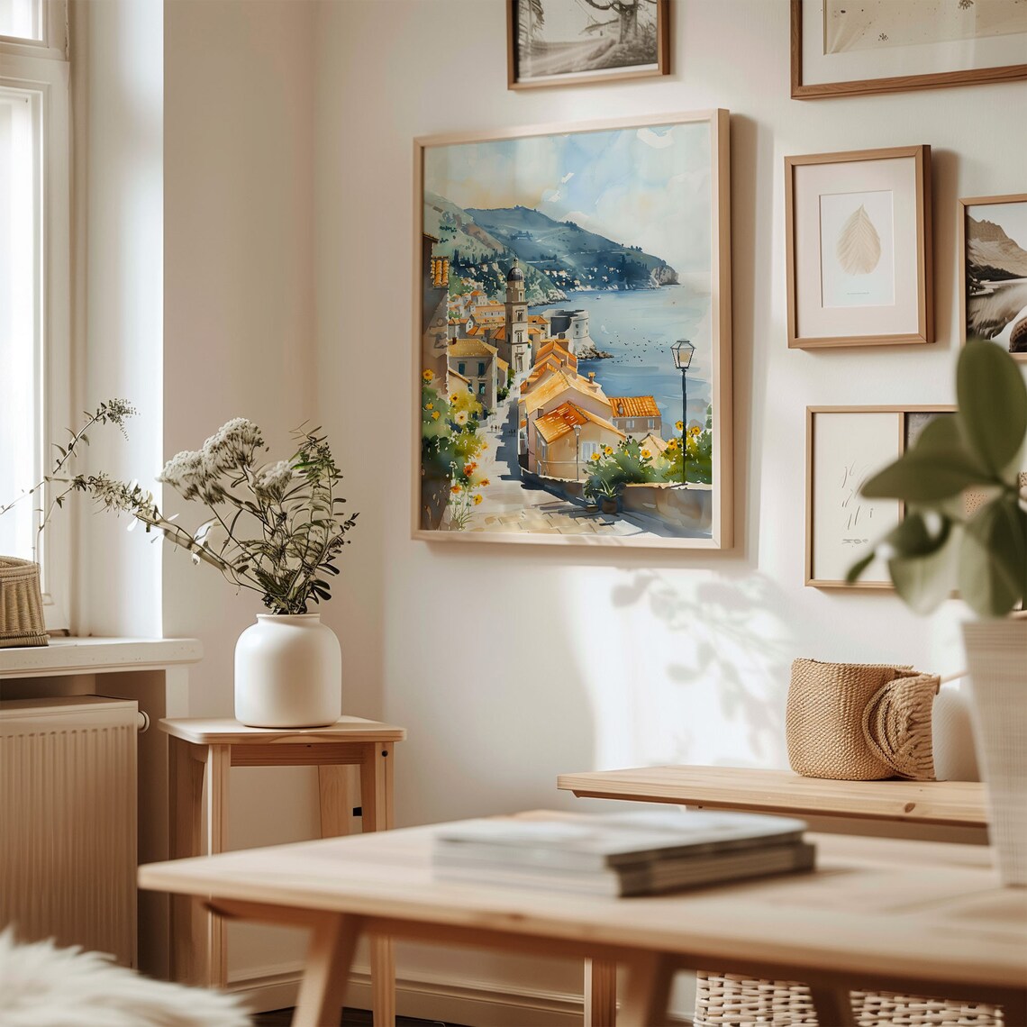 Dubrovnik Old Town Walls Rooftops Adriatic Sea Watercolor Poster - Image 3