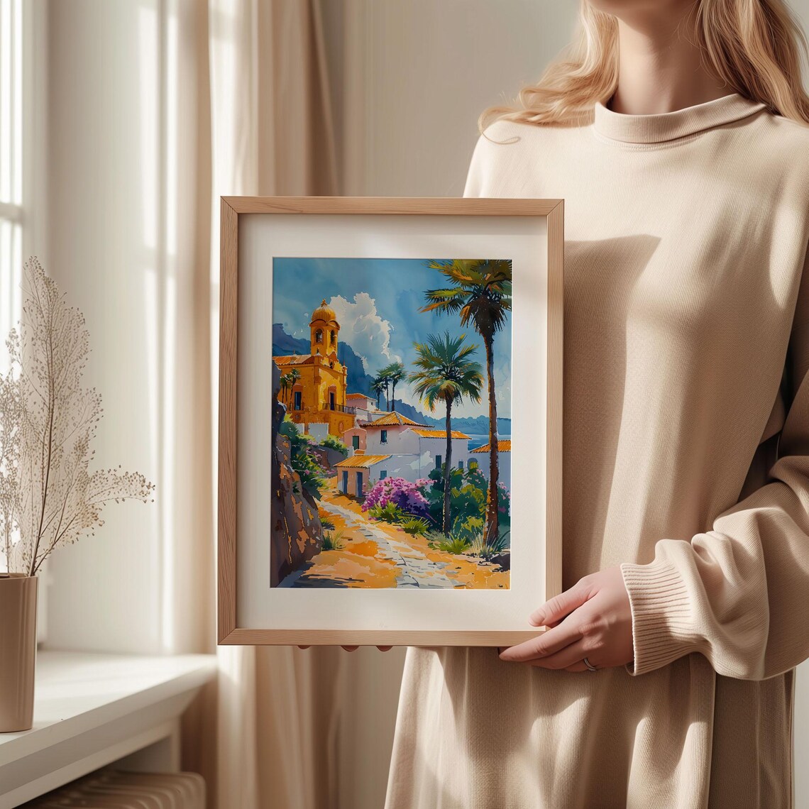 Gran Canaria Spain Sunny Island Church Watercolor Painting Poster - Image 2