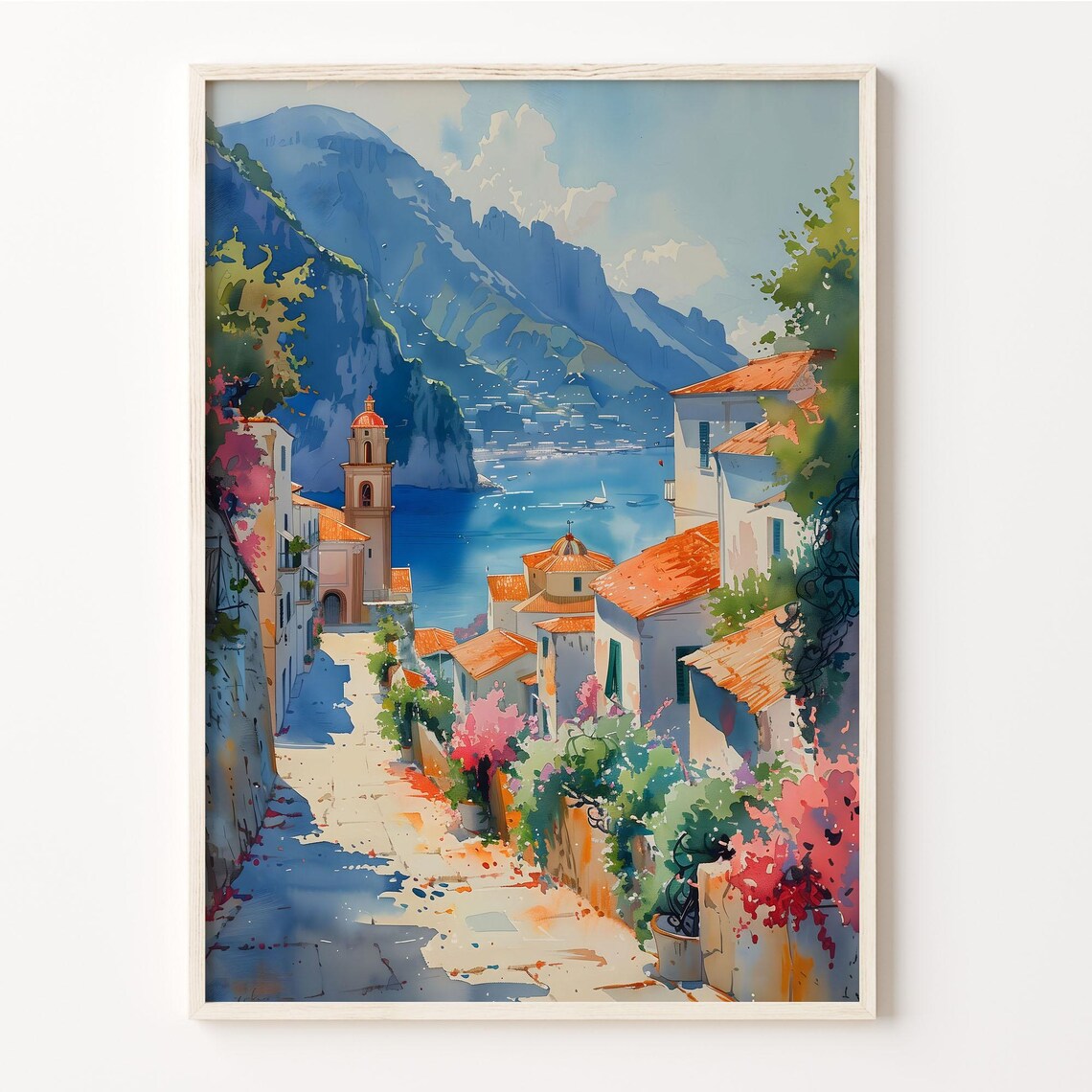 Amalfi Coast Watercolor Painting Italy Wall Art Amalfi Print Watercolor Poster Italy Painting Wedding Gift C30 526