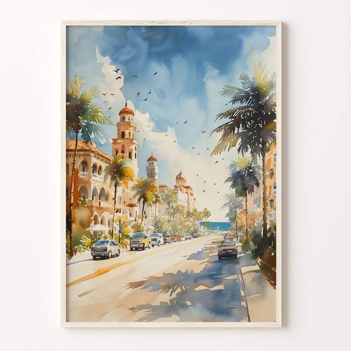 Florida Palm Boulevard Mediterranean Architecture Watercolor Poster